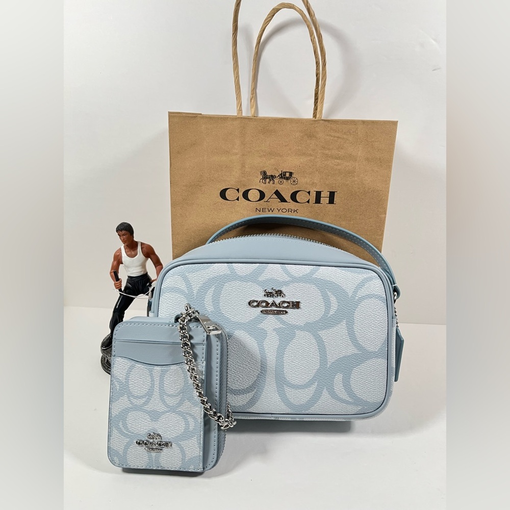 Sold ❌NWT！2PCS COACH Mini Jamie Camera Bag In Sketch Signature And Card Wallet